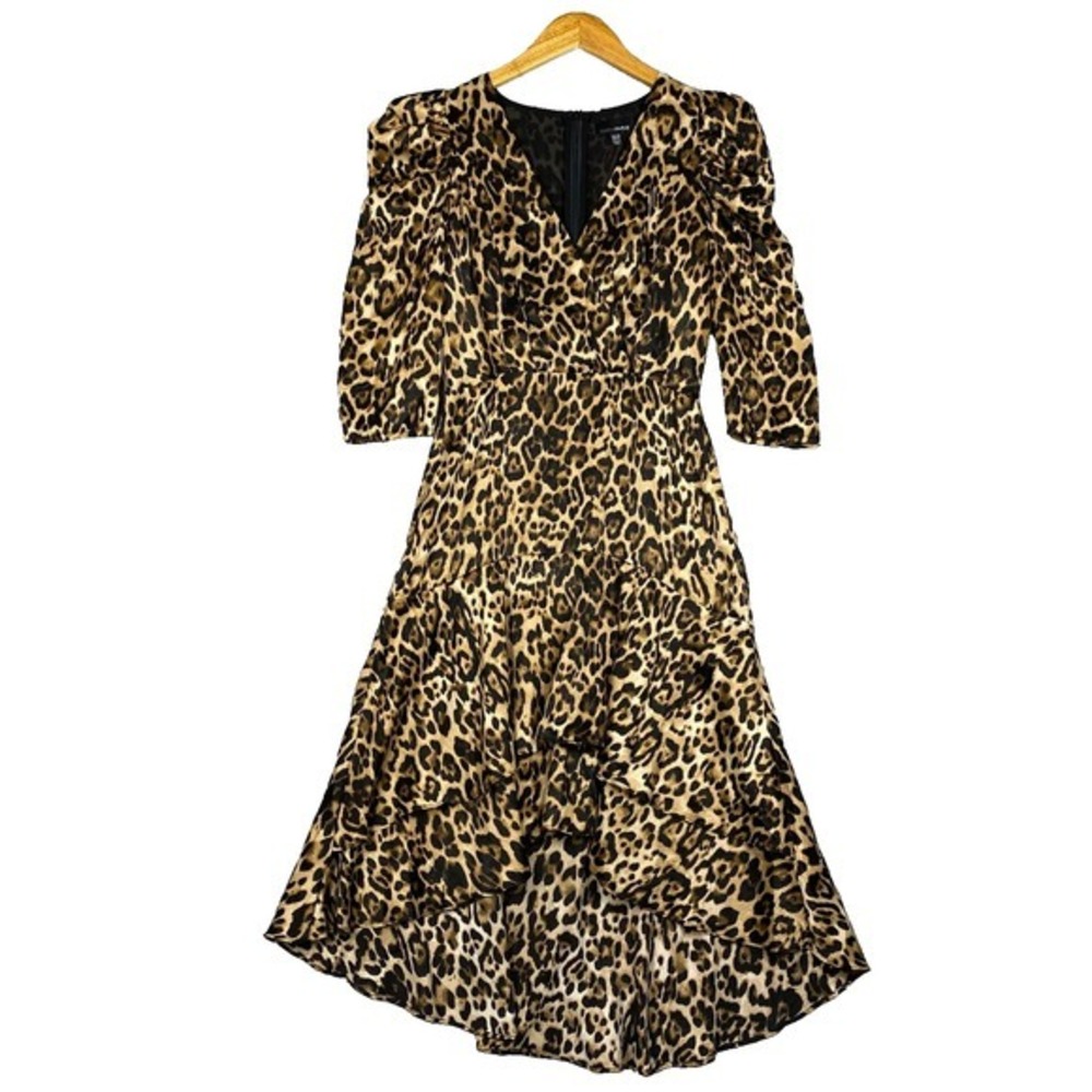 Lucy Paris Womens Dress Size XS Satin Leopard Print Ruffle Hem Contemporary Mob